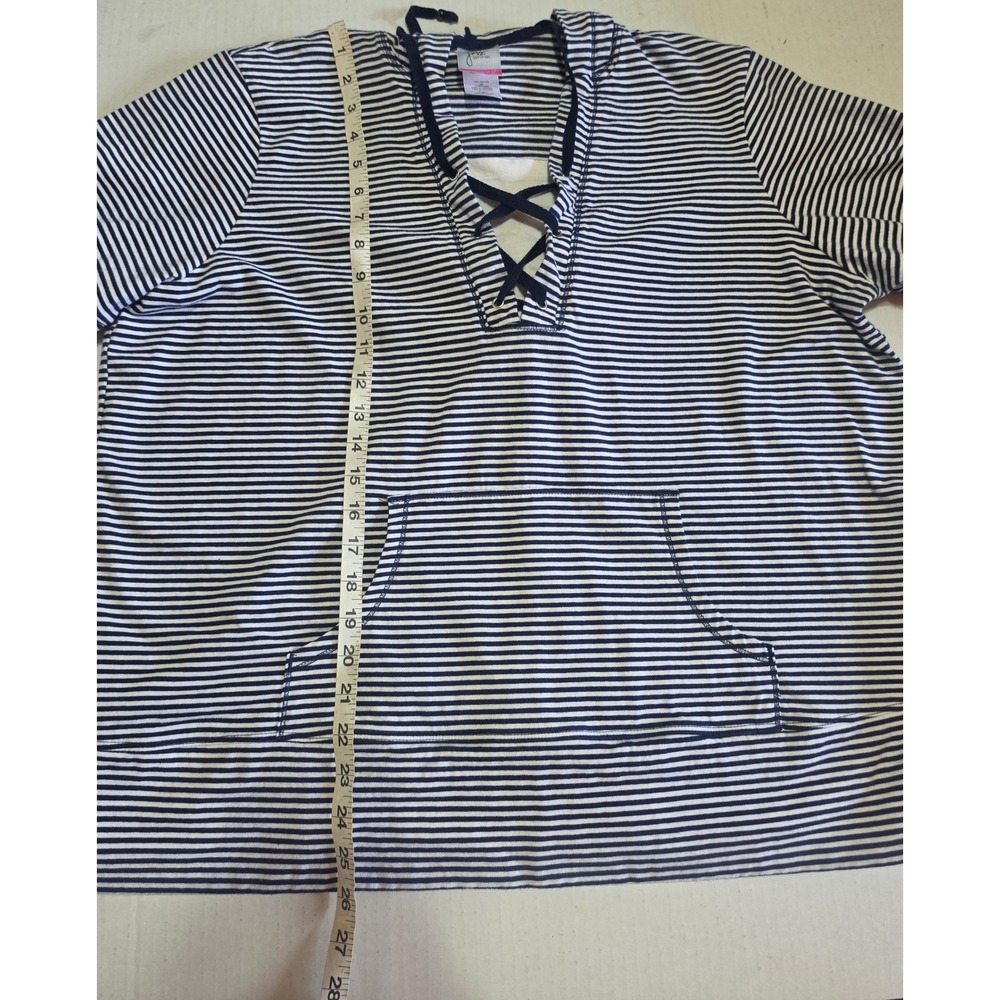 JMS Just My Size Navy White Striped Short Sleeve Lace Up Hoodie 2X JM8131